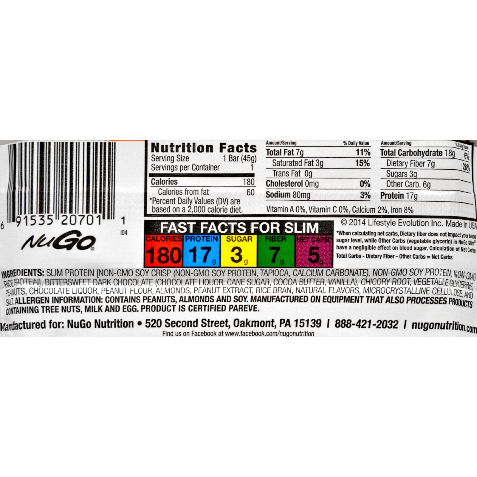 NuGo Nutrition Bar - Slim - Crunchy Peanut Butter - 1.59 oz Bars - 12개 묶음상품