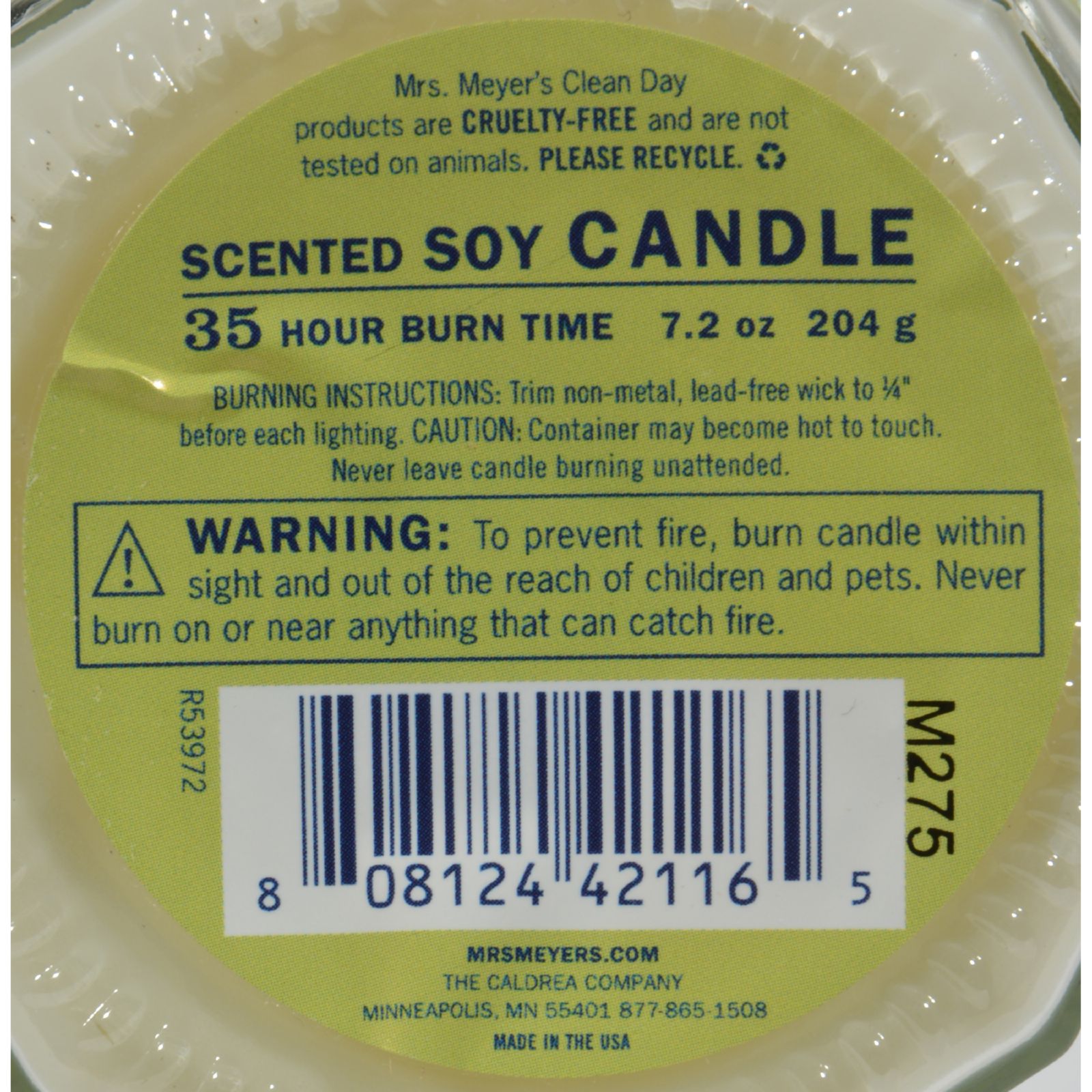Mrs. Meyer's Clean Day - Soy Candle - Lemon Verbena - 6개 묶음상품 - 7.2 oz Candles