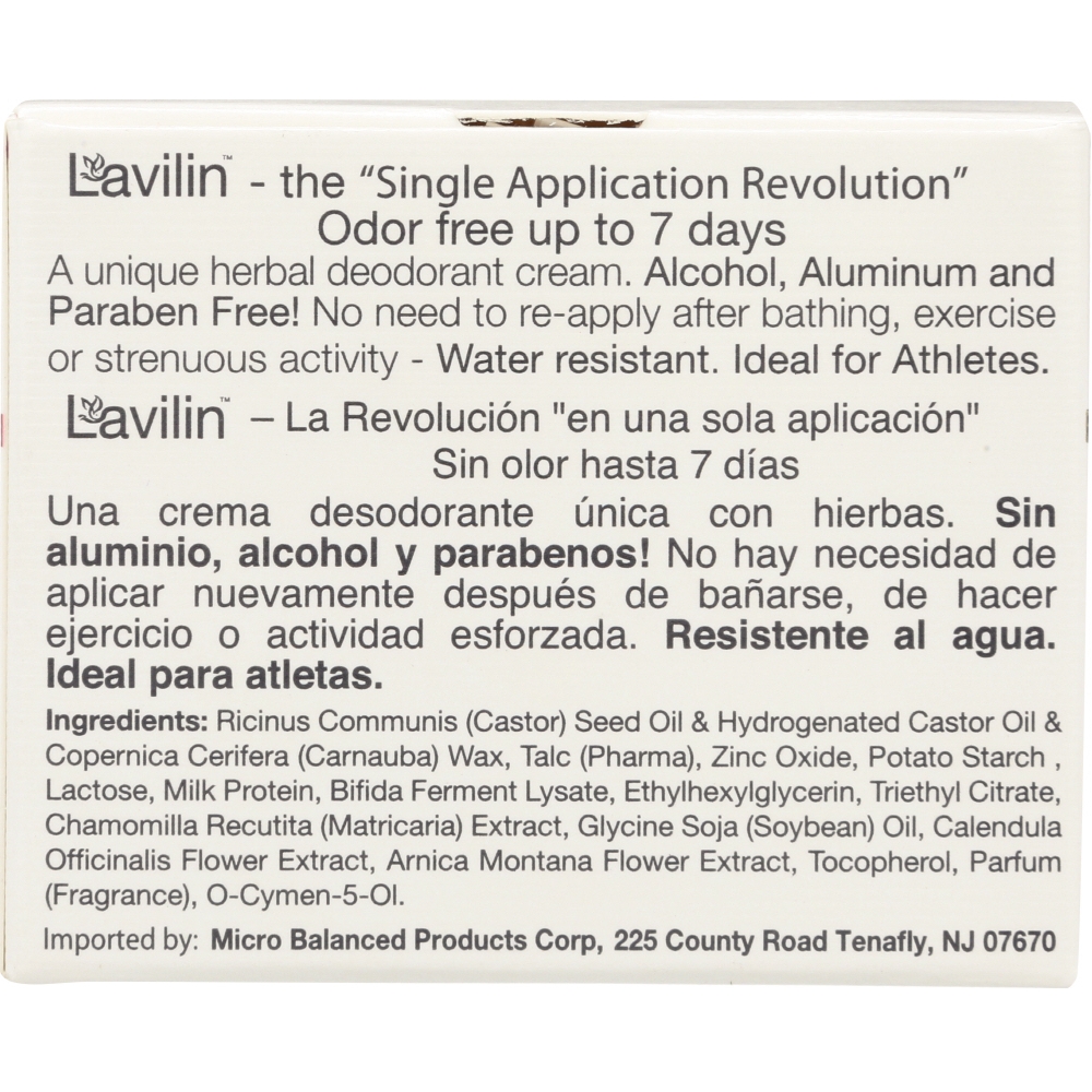 Lavilin Deodorant - Bio Balance - Underarm - Cream - 2.1 oz