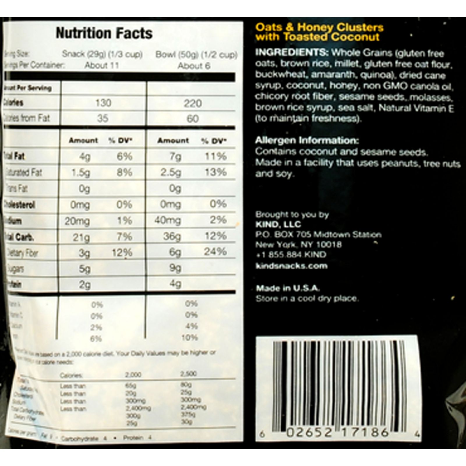 Kind Healthy Grains Oats and Honey Clusters with Toasted Coconut - 11 oz - 6개 묶음상품