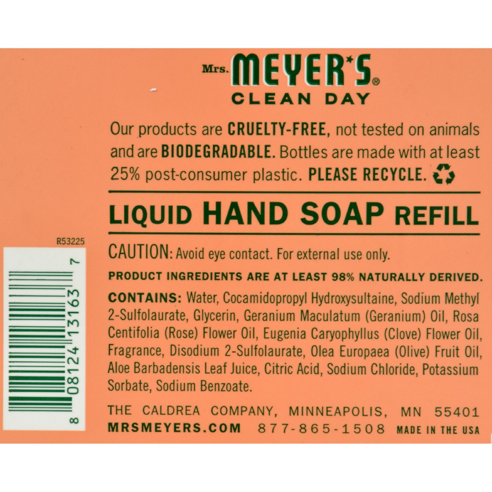 Mrs. Meyer's Clean Day - Liquid Hand Soap Refill - Geranium - 6개 묶음상품 - 33 fl oz.
