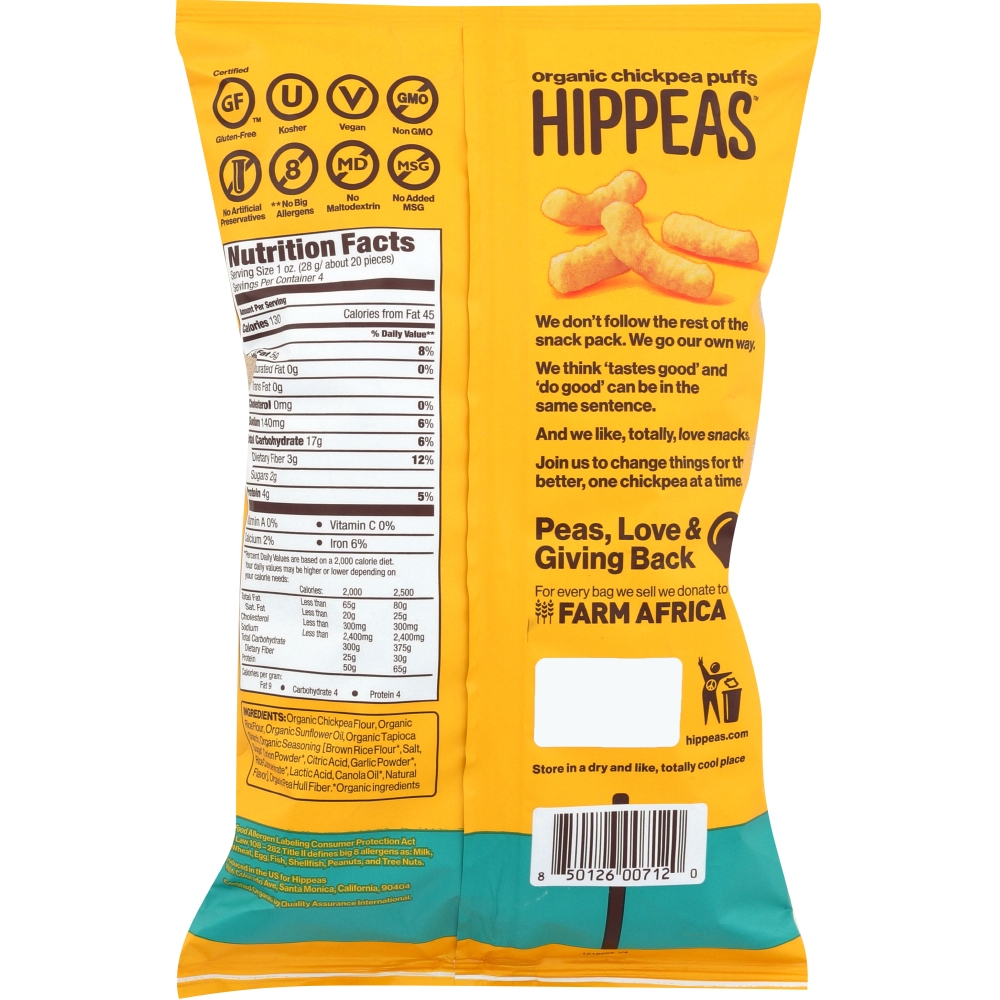 Hippeas Chickpea Puff - Organic - White Cheddar - 12개 묶음상품 - 4 oz
