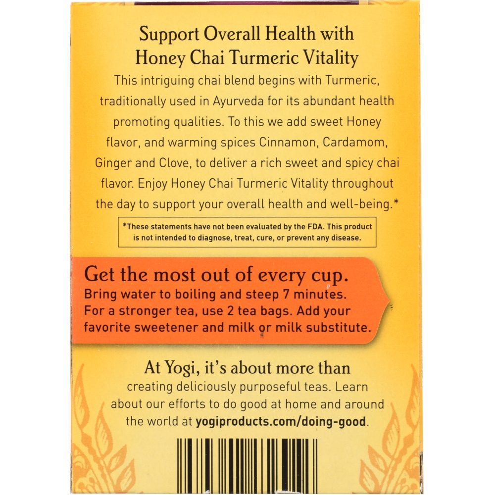 Yogi Tea - Organic - Honey Chai Turmeric - 6개 묶음상품 - 16 BAG