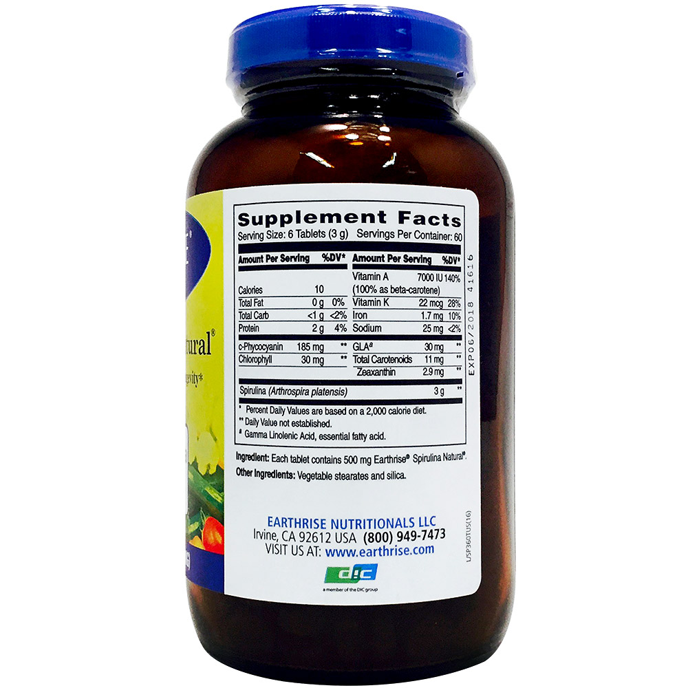 Earthrise Spirulina Natural - 500 mg - 360 Tablets