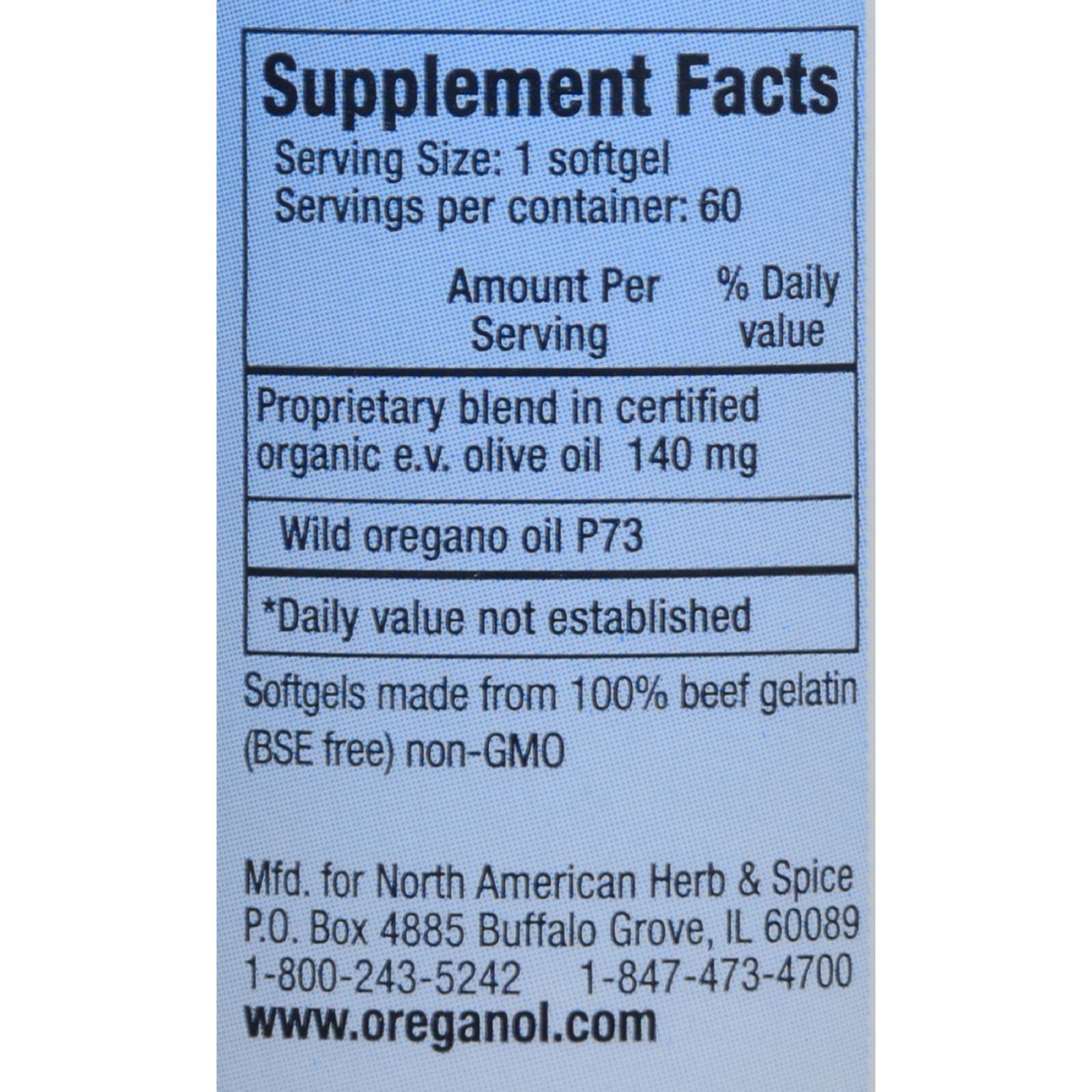 North American Herb and Spice Oreganol Oil of Oregano Super Strength - 60 Softgels