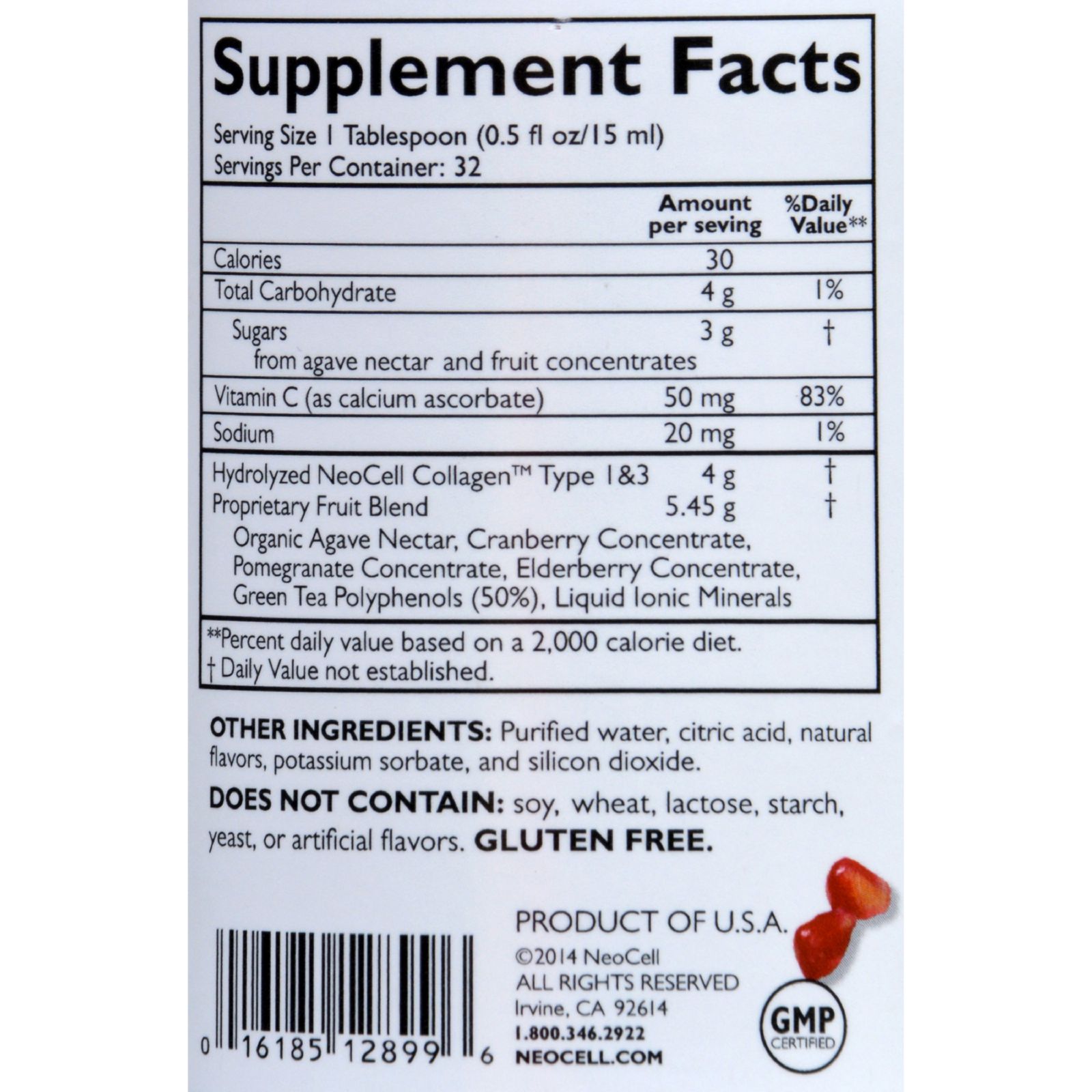 NeoCell Laboratories Collagen Plus Vitamin C - Pomegranate Liquid - 16 oz