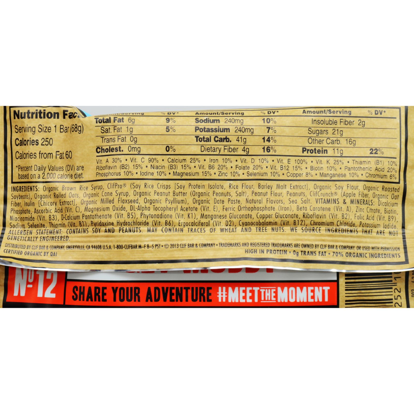 Clif Bar - Organic Crunch Peanut Butter - 12개 묶음상품 - 2.4 oz